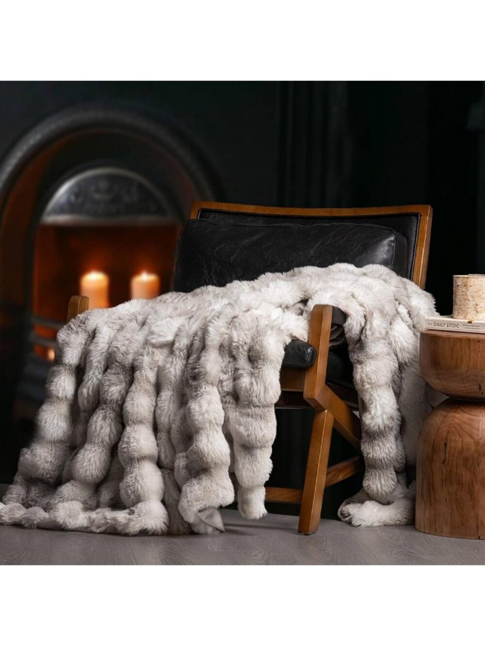 Cozy Light Grey Faux Rabbit Fur Bubble Throw Blanket, 50"x60", Soft & Warm